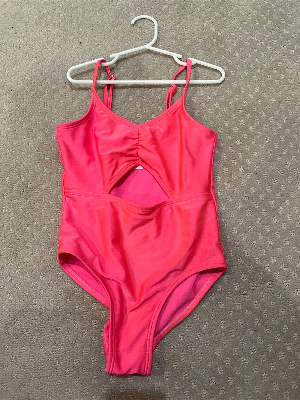 Girls' Bright Pink One-Piece Swimsuit with Front Cutout size 8